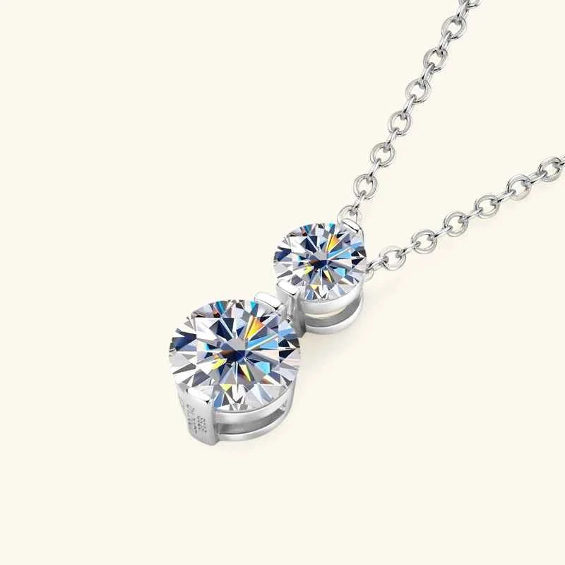 Anziw 925 Silver Sparking 1.7cttw. Two-stone Moissanite Pendant Necklace for Women Choker 2024 Trend Neck Jewelry Valentine Gift