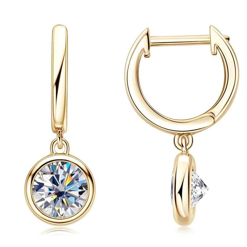 Gold Hoop Drop Earrings, 1ct / 2ct Moissanite Stones, Genuine 925 Sterling Silver – Melisande