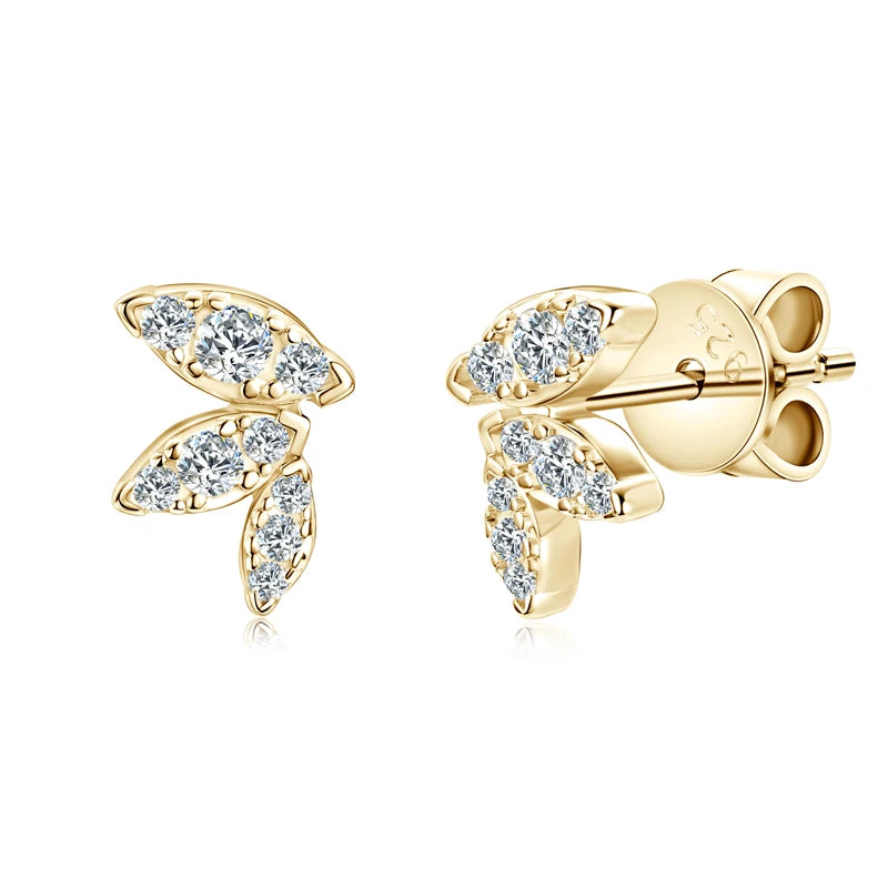 Delicate Leaf Moissanite Earrings – 925 Sterling Silver Mini Stud Piercing Jewelry for Women | Melisande