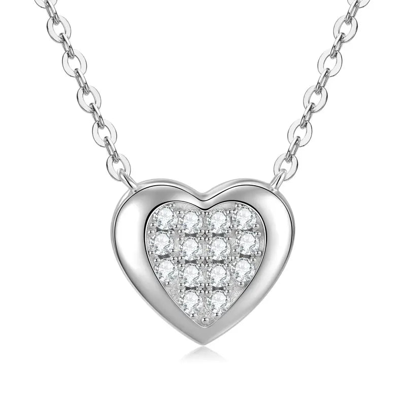 1ct D Color Moissanite Heart Pendant Necklace, 925 Sterling Silver Adjustable Chain – Sweet Solitaire Collar Design – Melisande
