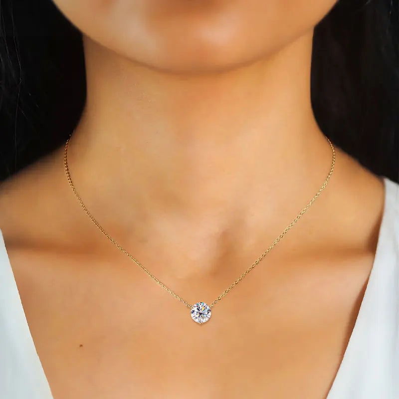 925 Sterling Silver Moissanite Pendant Necklace, D Color 1ct / 1.5ct / 2.0ct Three-Claw Solitaire Design – Melisande