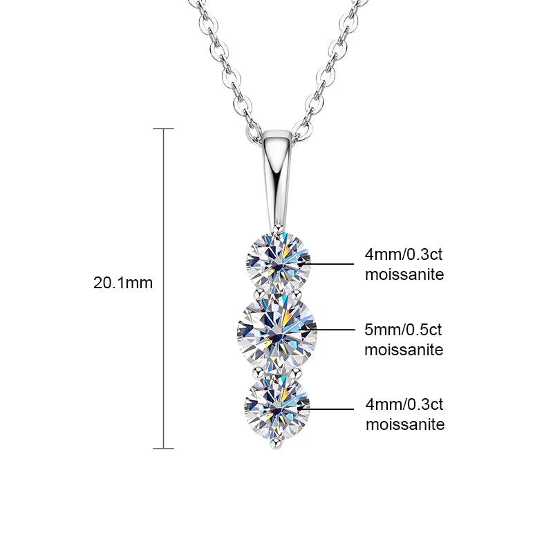 925 Sterling Silver D1.85ct Certified Moissanite Necklace, Gradual Three-Stone Pendant Collar – Melisande