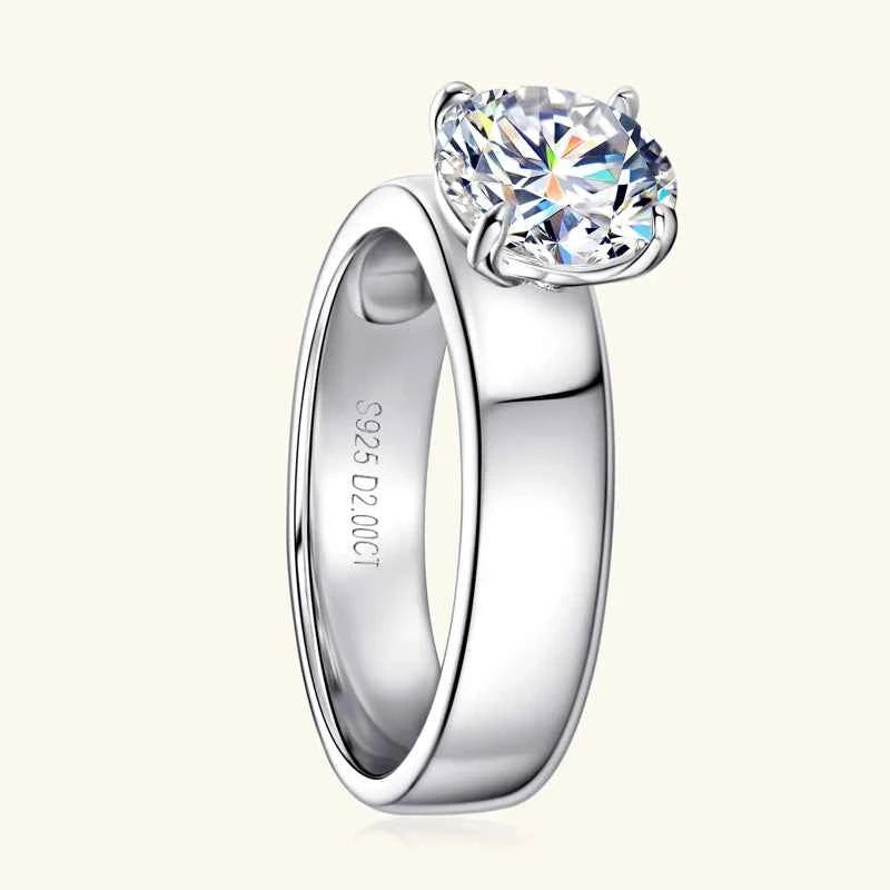 Moissanite Solitaire Ring – 925 Sterling Silver White Gold Plated 0.5–3.0ct Certified Wedding Band | Melisande