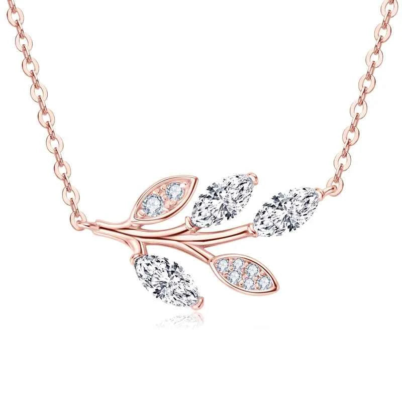 D0.90ct Marquise Cut Moissanite Leaf Pendant Necklace, 925 Sterling Silver Adjustable Chain 40+5cm – Melisande