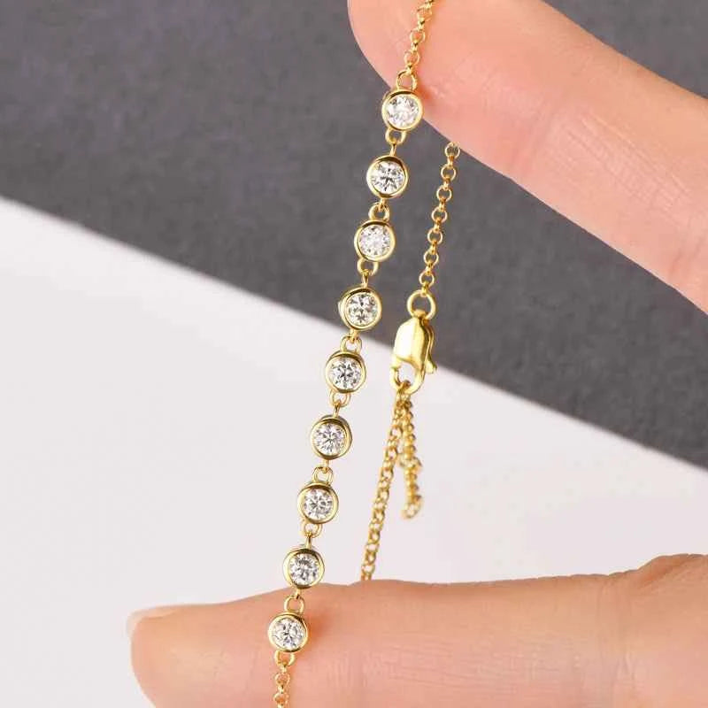 Moissanite Bubble Bracelet – 925 Sterling Silver 3mm D Color Bezel Round Cut | Melisande