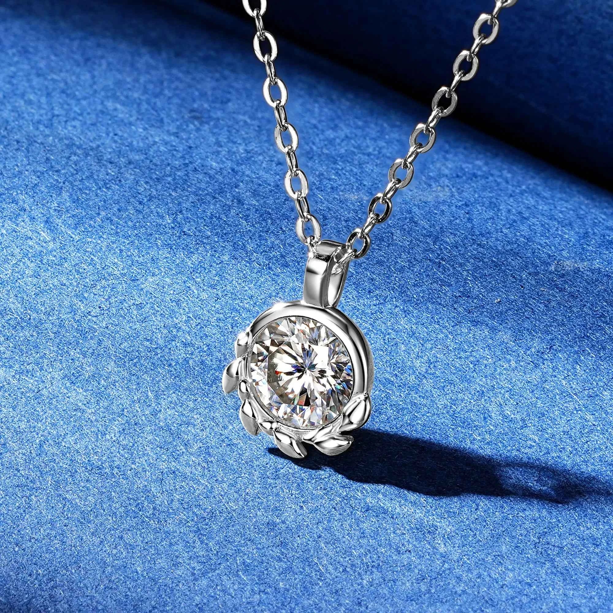 6.5mm 1ct D Color Moissanite Olive Leaf Pendant Necklace, Real 925 Sterling Silver Adjustable Chain – Melisande