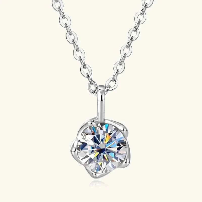 1.0ct 6.5mm D Color Moissanite Flower Bud Pendant Necklace, 925 Sterling Silver Adjustable Chain – Melisande