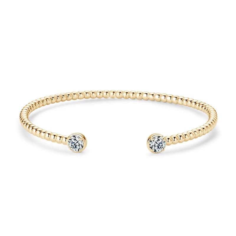 Moissanite Open Bangle Cuff – 925 Sterling Silver 0.5ct D Color 5mm Round Certified Women’s Jewelry | Melisande