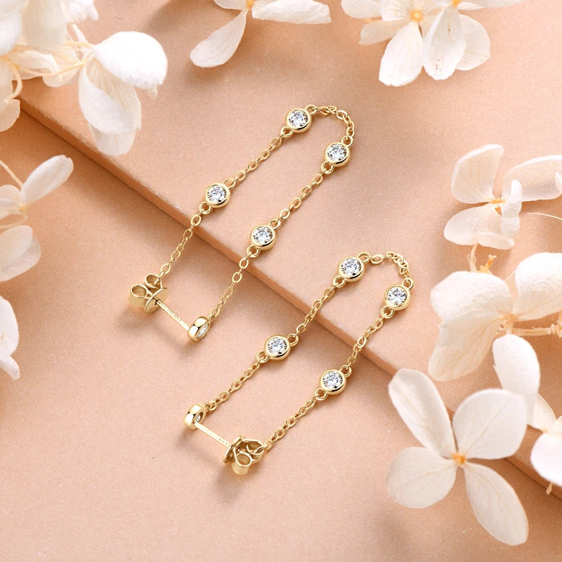 Moissanite Tassel Drop Earrings – 925 Sterling Silver Long Chain Station Piercing Wedding Jewelry | Melisande