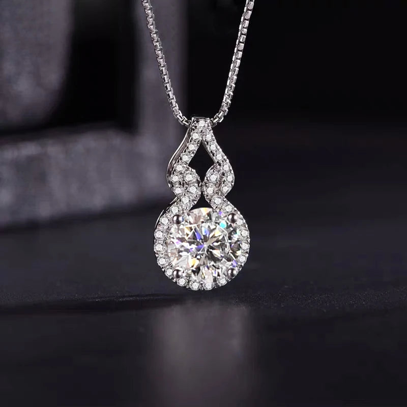 Gourd-Shaped Moissanite Pendant Necklace, 3ct / 2ct / 1ct D Color Stones, 925 Sterling Silver Adjustable Chain  – Melisande