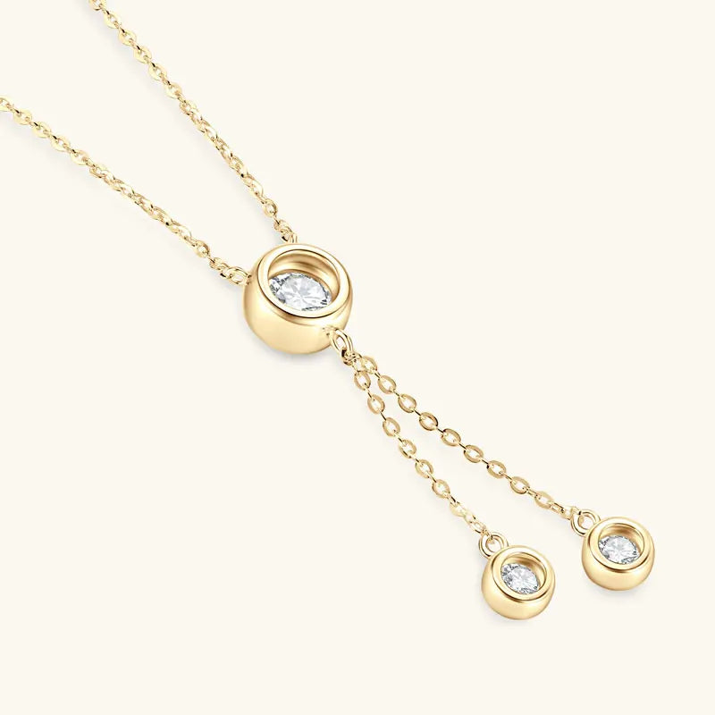 1.6cttw 6.5mm Moissanite Pendant Necklace, Bubble Crown Clover Tassel Y-Shaped Design, 925 Sterling Silver Adjustable Chain – Melisande