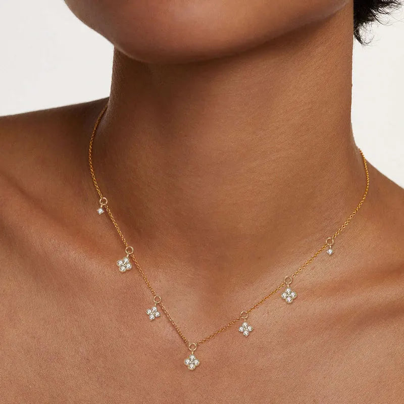 2mm Moissanite Four Clover Pendant Necklace, 925 Sterling Silver Flower Charm Clavicle Chain – Women’s Fine Jewelry – Melisande