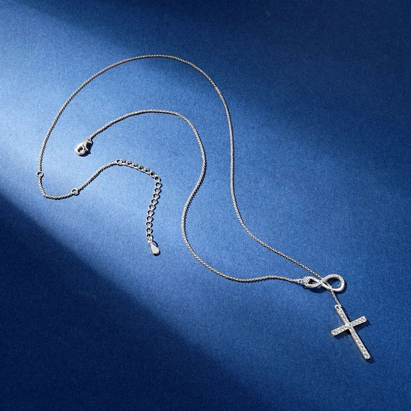 Faith Hope Cross & Infinity Moissanite Pendant Necklace, 925 Sterling Silver - Melisande