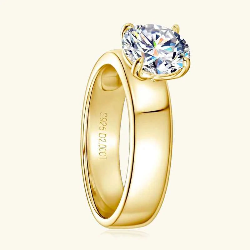 Moissanite Ring – 925 Sterling Silver 18K Gold Plated 2ct 8mm Wide Band Wedding Ring | Melisande