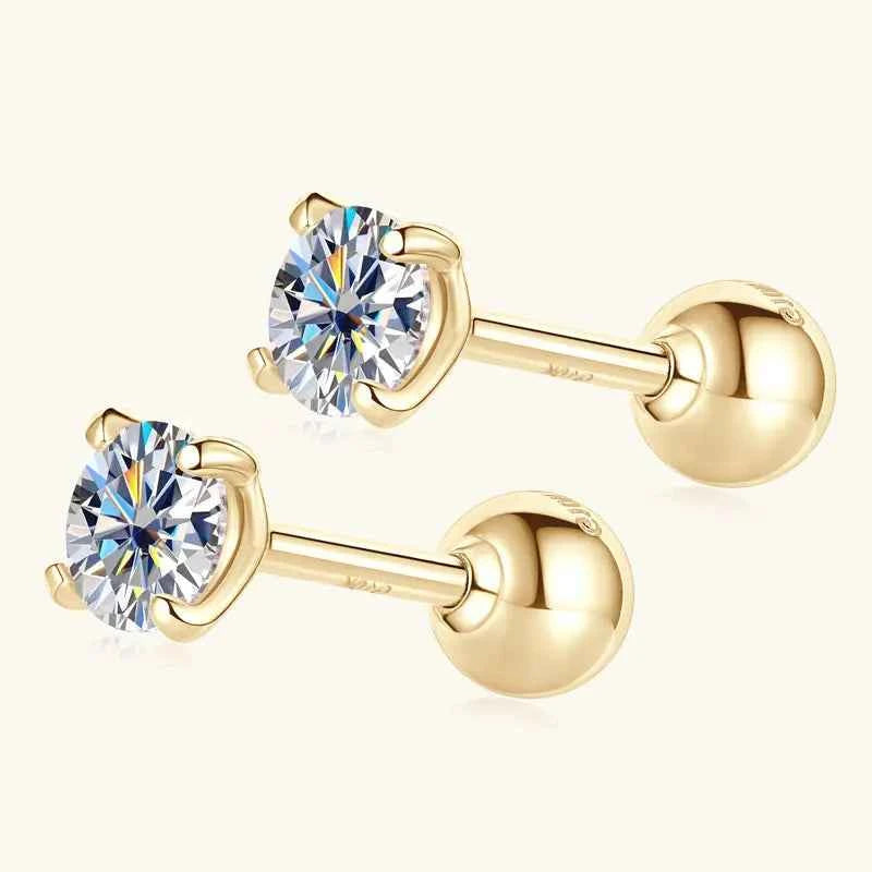 Moissanite Stud Earrings – 10K Yellow Gold D Color VVS1 Certified Wedding Jewelry | Melisande