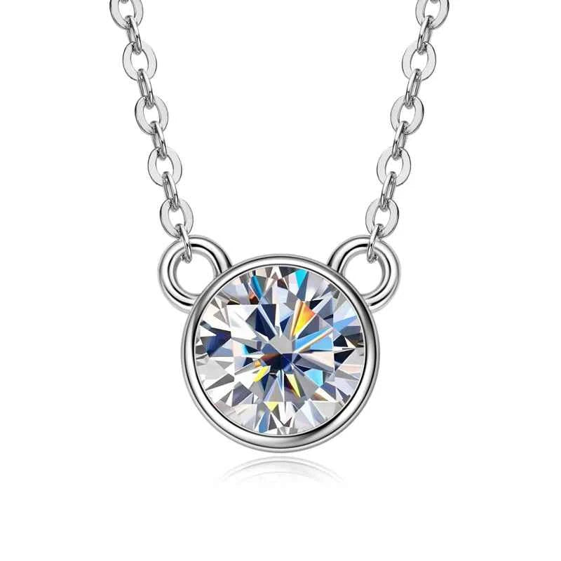 S925 Sterling Silver Cat Pendant Necklace, 6.5mm 1.0ct D Color Round Moissanite Stone – Melisande