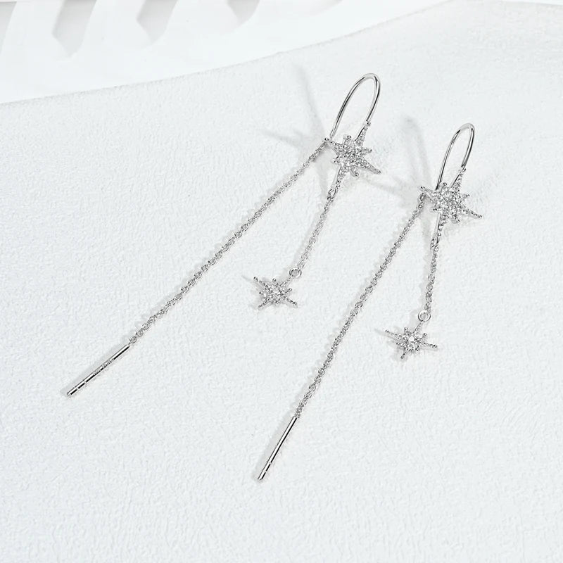 925 Sterling Silver Star Moissanite Earrings – Round Drop Ear Line Piercing Jewelry for Women | Melisande