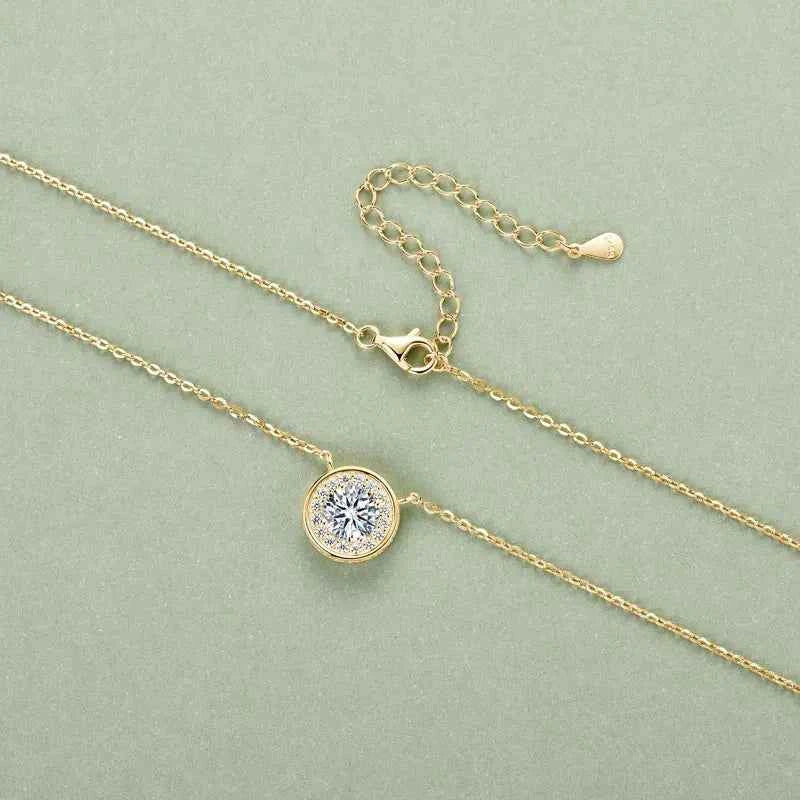 1ct 6.5mm Moissanite Pendant Necklace, 925 Sterling Silver Adjustable Chain – Melisande