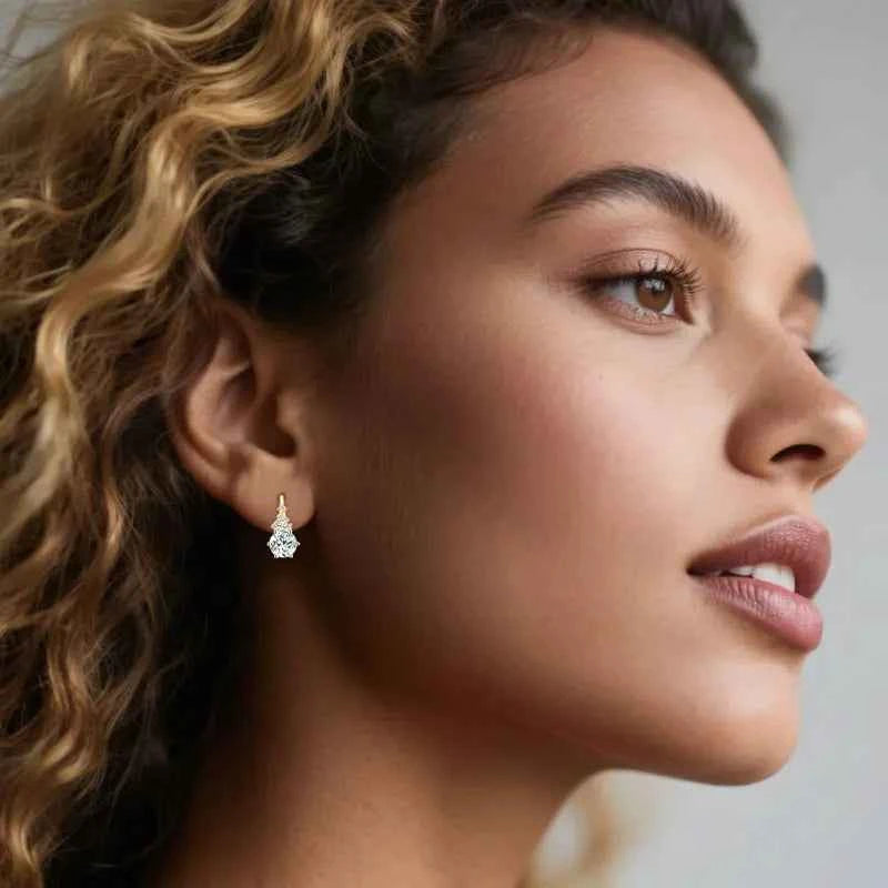 925 Sterling Silver Four-Leaf Clover Drop Hoop Earrings, 3mm D Color Moissanite Stones – Melisande