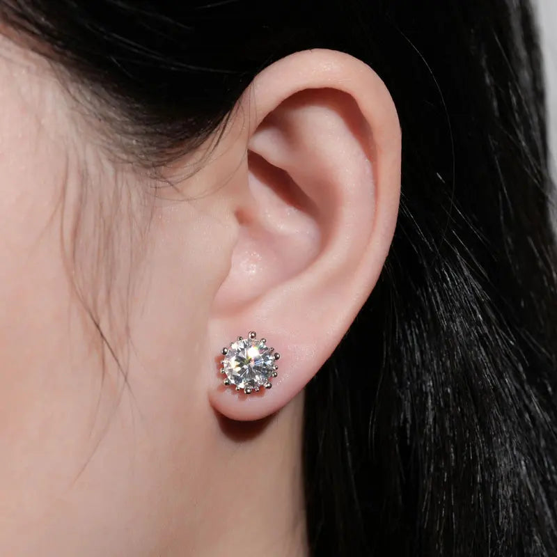 18K Gold Plated Moissanite Stud Earrings – 2ct 8mm Stones 925 Sterling Silver Fine Jewelry | Melisande