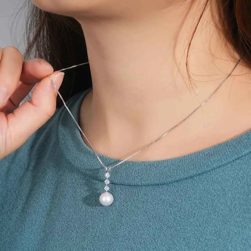 Anziw Natural Freshwater Pearl Moissanite Pendant Necklace Real Silver 925 Wedding Engagement Fine Jewelry for Women Gift 45+5cm
