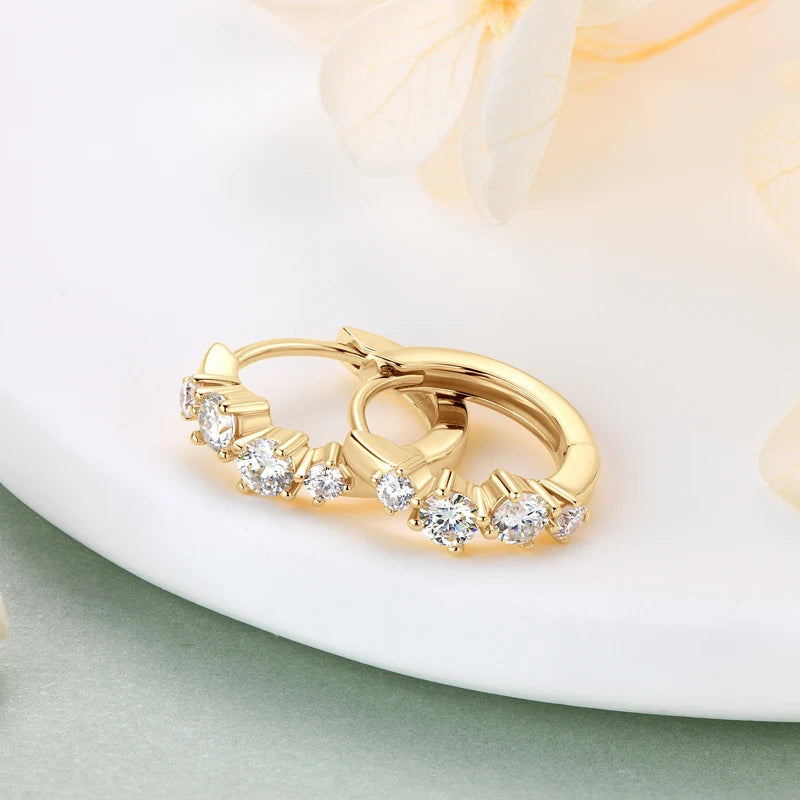 925 Sterling Silver Moissanite Huggie Earrings – Irregular 4-Stone Hoop Design Modern Jewelry for Women | Melisande