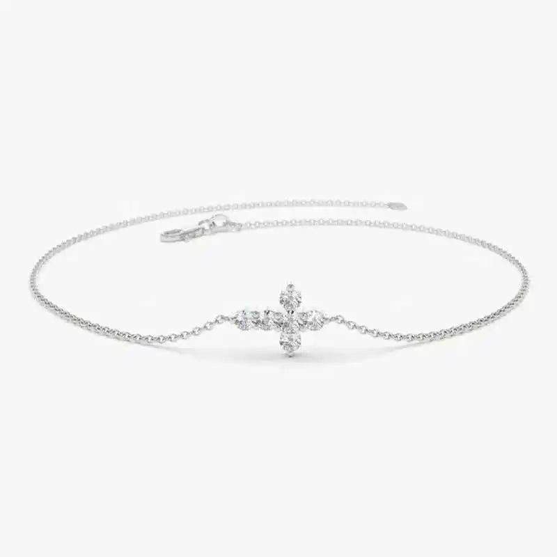Cross Bracelet – 925 Sterling Silver 2.5mm D Certified Moissanite Adjustable Chain | Melisande
