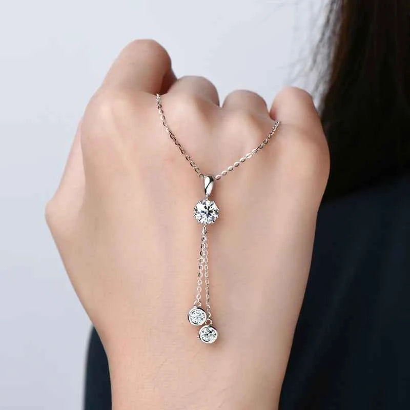 D1.60ct Moissanite Y-Shaped Tassel Pendant Necklace, Original 925 Sterling Silver Adjustable Chain – Melisande