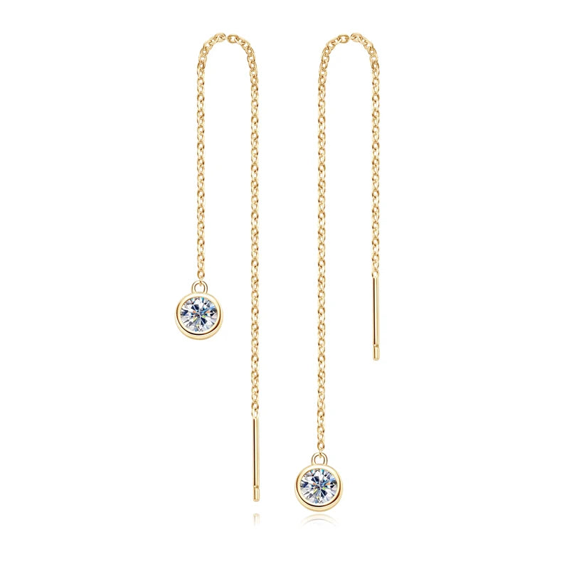 925 Sterling Silver Moissanite Tassel Earrings – 5mm (0.5ct) Round-Cut Dangle Ear Line Jewelry for Women | Melisande