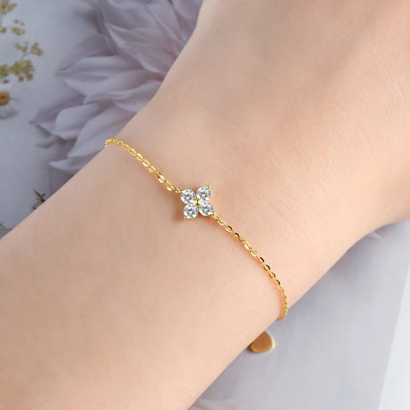 Moissanite Clover Bracelet – 925 Sterling Silver 18K Gold Plated D Color Certified Women’s Charm Jewelry | Melisande