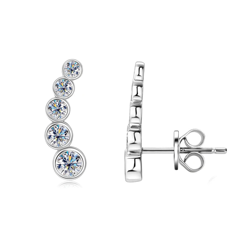 4.5mm / 4mm / 3mm All Moissanite Climber Earrings, 925 Sterling Silver Stud Design – Unisex Fine Jewelry for Women & Men – Melisande