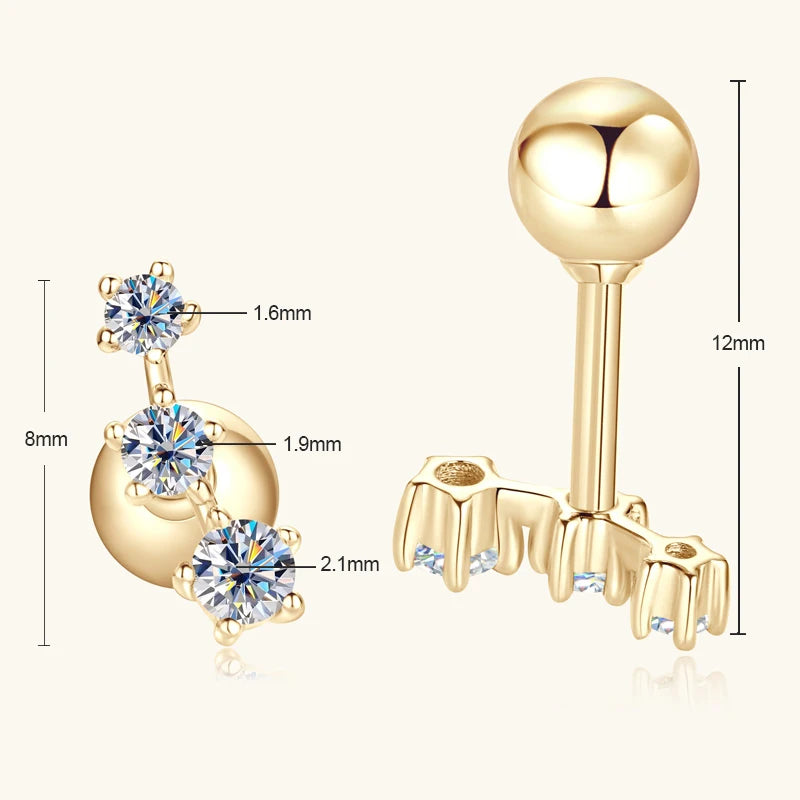 Moissanite Stud Earrings – 10K Yellow Gold D Color 5-Stone Certified Wedding Jewelry | Melisande