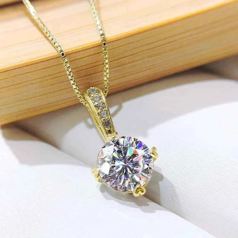 Anziw 925 Silver 1Ct D Color Round Moissanite Pendant Necklace with Real Certificate Women's Necklace Jewelry Heart Shaped Claw