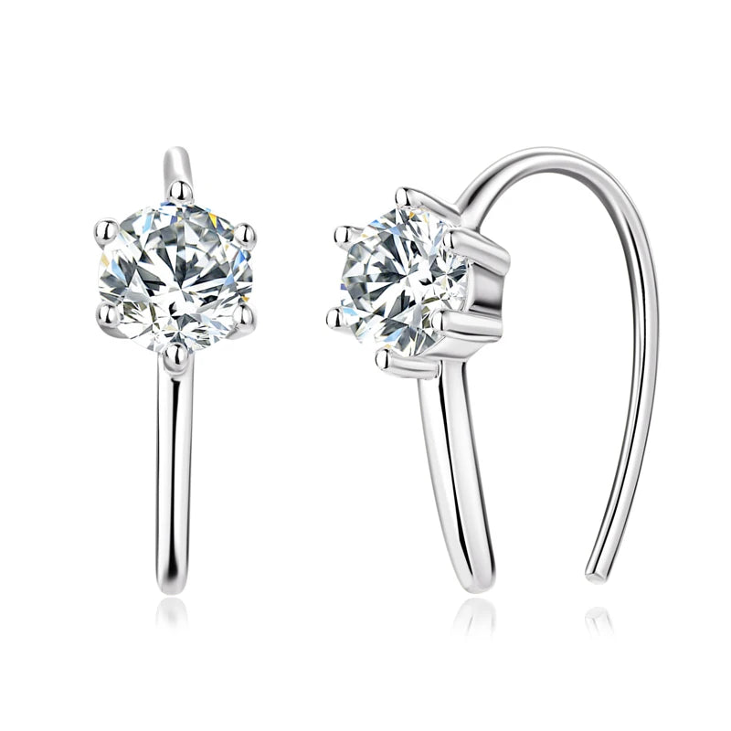 Moissanite Open Hoop Earrings – 925 Sterling Silver 5mm 3-Stone U-Shape Piercing Earrings | Melisande