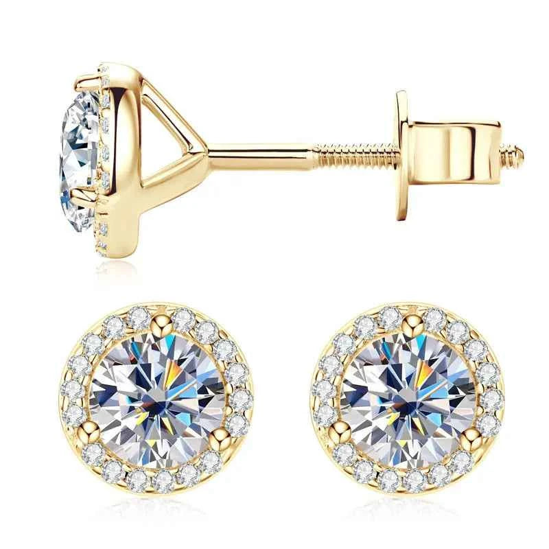 5mm 0.5ct Moissanite Halo Stud Earrings, Real 10K Solid Gold Screw Back Piercing Design – Melisande