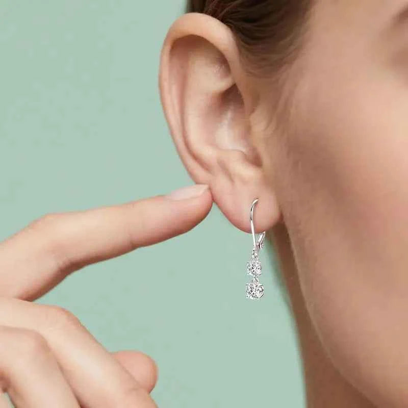 1.4cttw Moissanite Leverback Drop Earrings, 4.5mm & 4mm Stones, 925 Sterling Silver Hoops – Melisande