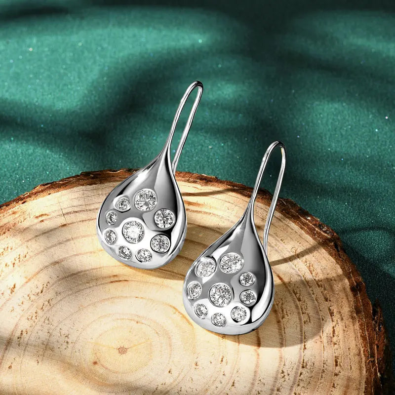Shimmering Teardrop Moissanite Earrings – 925 Sterling Silver 1.6cttw Dangle Hooks for Women | Melisande