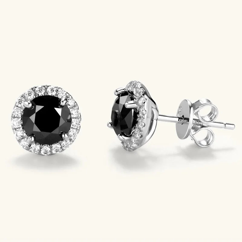 0.8ct Black Moissanite Halo Earrings – 925 Sterling Silver Piercing Jewelry for Women & Men | Melisande