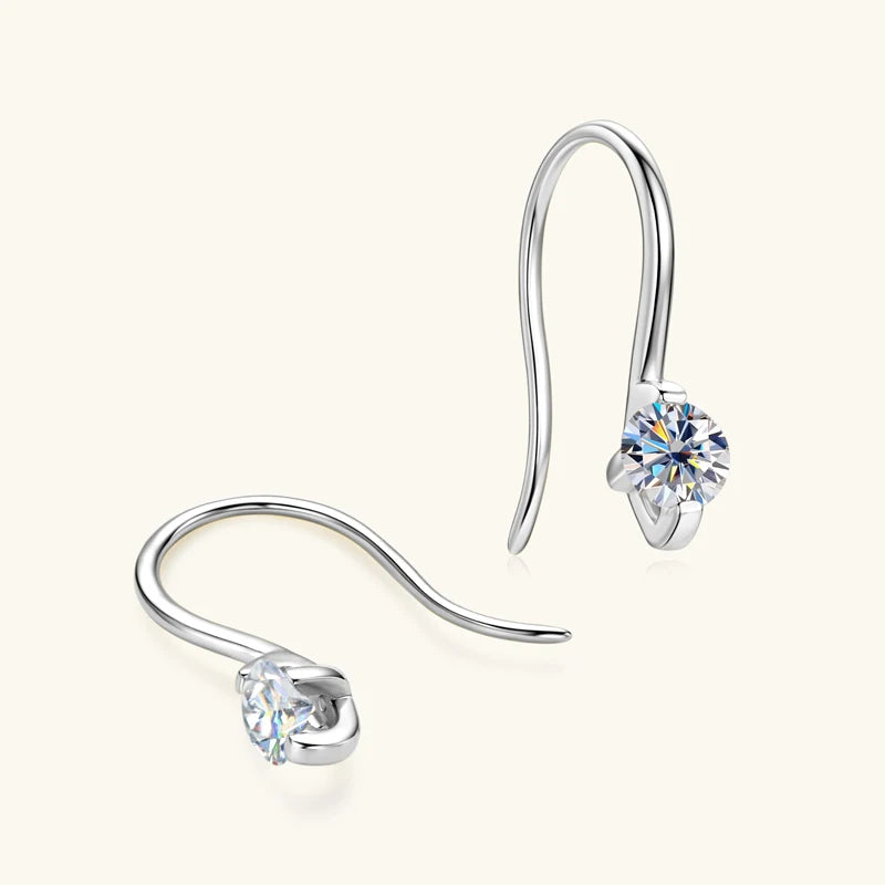Moissanite Drop Hook Earrings – 925 Sterling Silver 4mm Round | Melisande