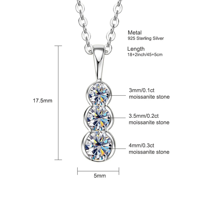 0.60cttw 3-Stone D Color Moissanite Pendant Necklace, 4mm / 3.5mm / 3mm Stones, 18K Gold Plated 925 Sterling Silver Adjustable Chain – Melisande