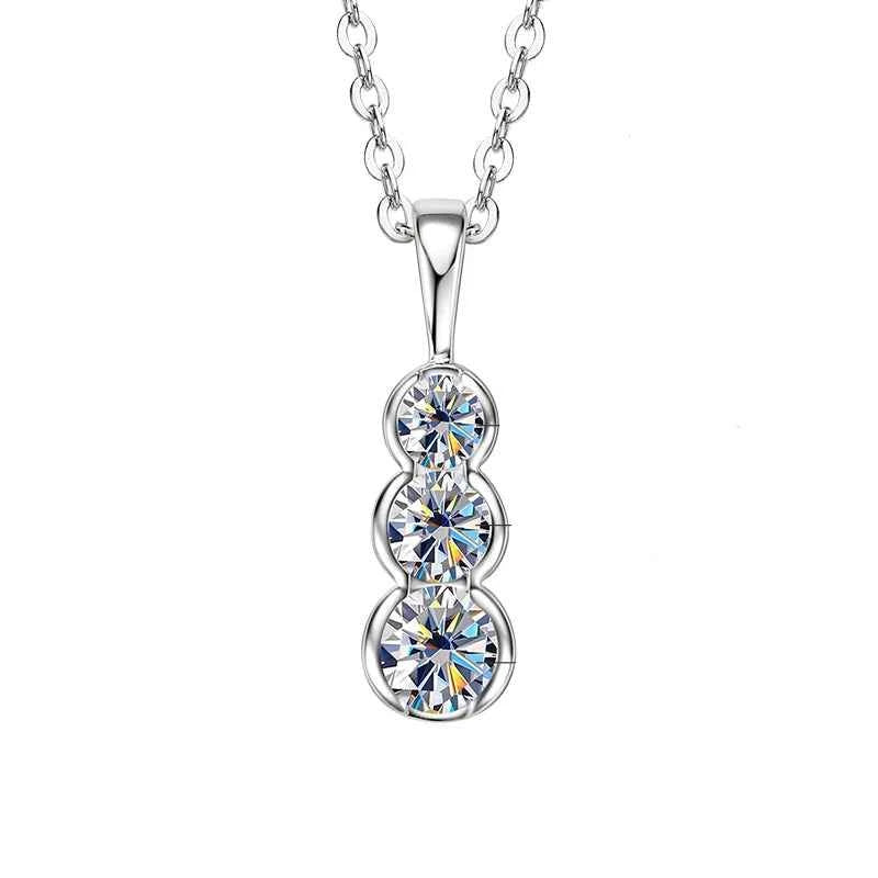 1.8cttw D Color Moissanite Three-Stone Pendant Necklace, 925 Sterling Silver Adjustable Chain – Melisande