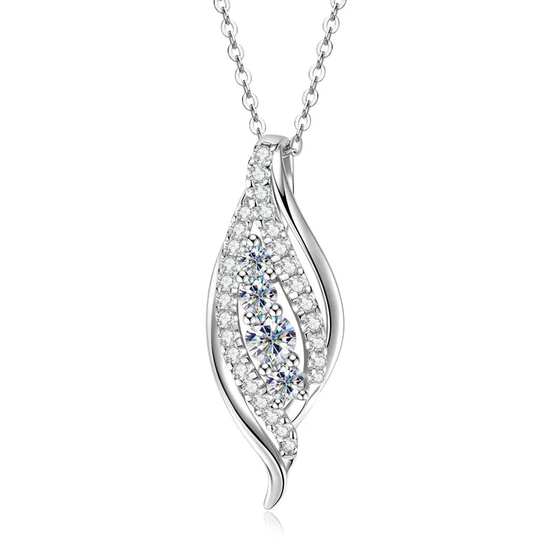 Moissanite Leaf Waterdrop Pendant Necklace, 925 Sterling Silver Adjustable Chain – Elegant Nature-Inspired Design – Melisande