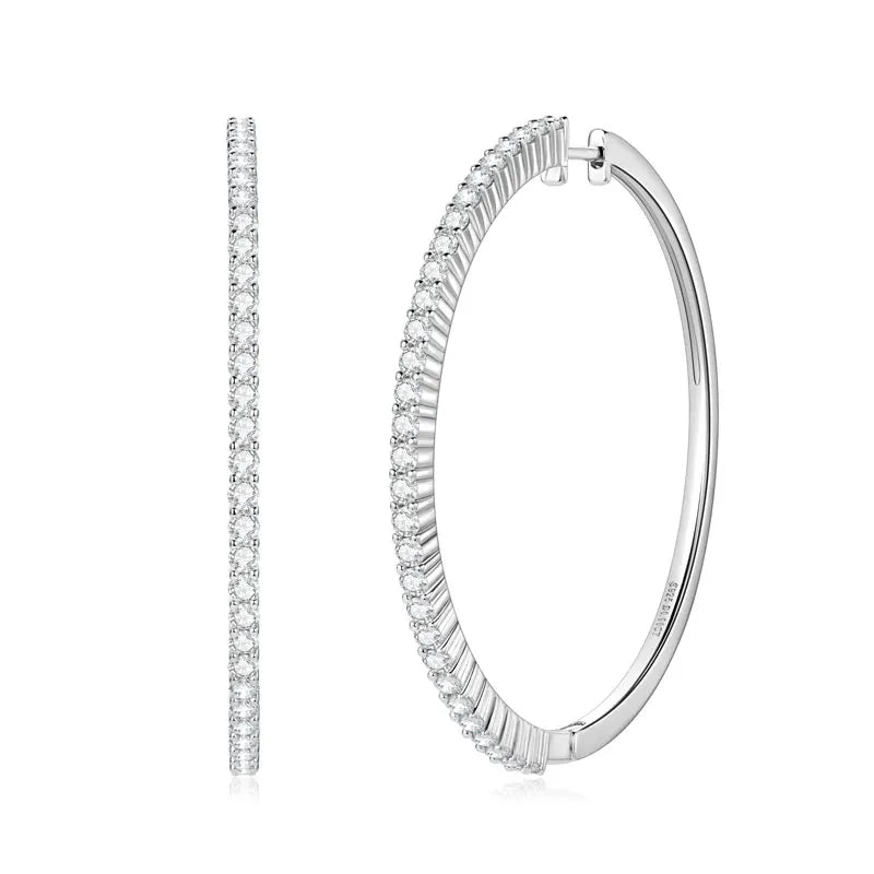 2mm Moissanite Large Hoop Earrings – 925 Sterling Silver 40mm Big Piercing Jewelry for Women | Melisande