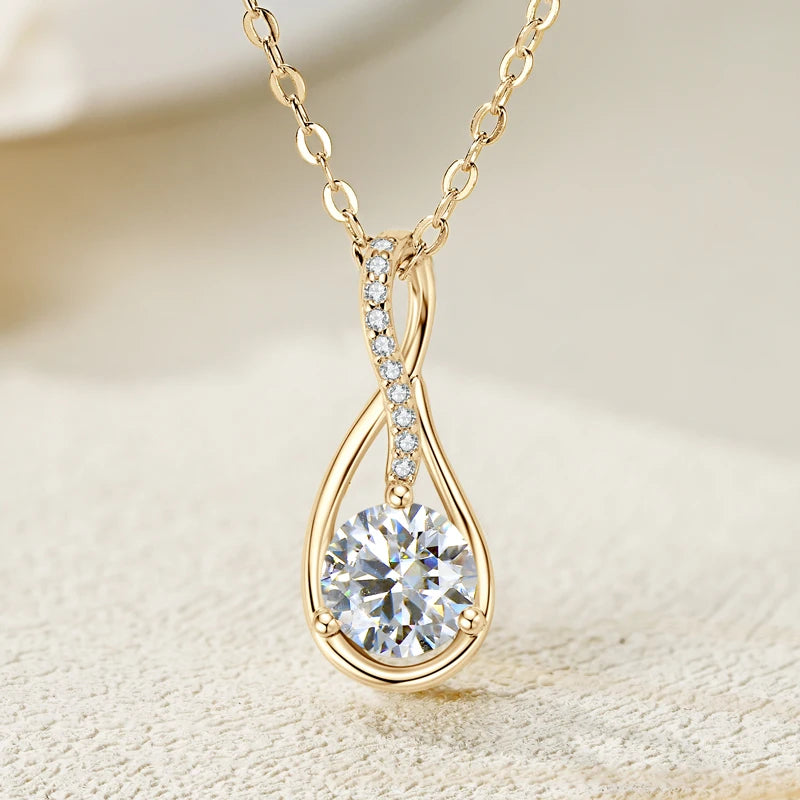 925 Silver 1CT 2CT D Color Real Moissanite Drop Necklace Women Infinity Pendant Necklace Sparking Jewelry Charm Choker Gift