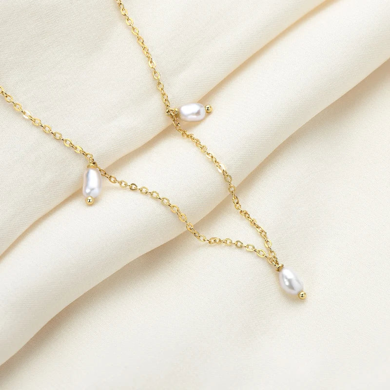 14K Gold Plated Baroque Pearl Necklace – 925 Sterling Silver Natural Freshwater 3–4mm Beads Jewelry for Women | Melisande