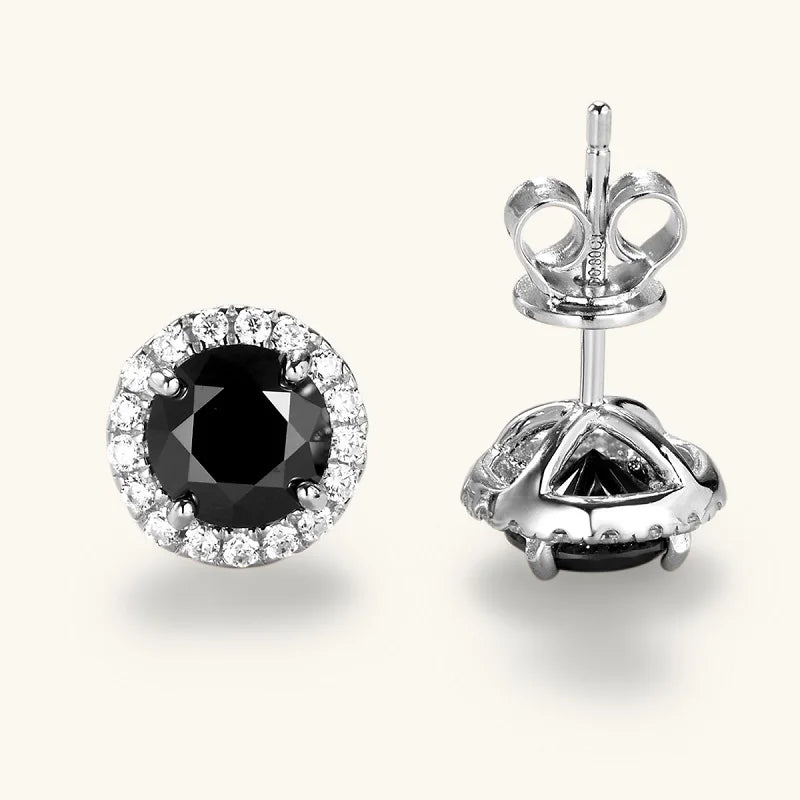 0.8ct Black Moissanite Halo Earrings – 925 Sterling Silver Piercing Jewelry for Women & Men | Melisande