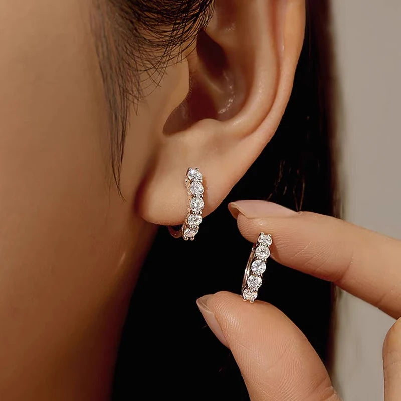 Moissanite Small Hoop Earrings – 925 Sterling Silver Three-Stone 4mm & 3.5mm Unisex Jewelry Gift | Melisande