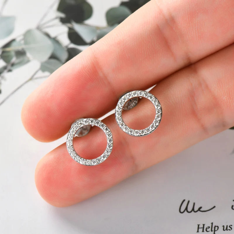 Moissanite Halo Circle Earrings – 925 Sterling Silver 1.3mm Round Studs 2024 Women’s Fine Jewelry | Melisande