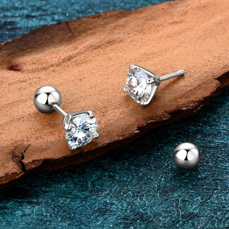 2.0ctw D Color Moissanite Stud Earrings – 925 Sterling Silver Ball Screw Back Unisex Fine Jewelry | Melisande