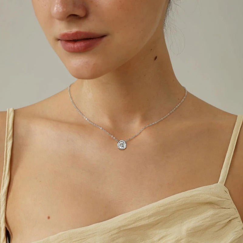 Love Heart Full Moissanite Pendant Necklace, 925 Sterling Silver Adjustable Chain – Solitaire Collar Design – Melisande